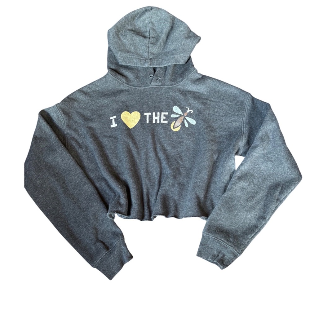 Bella Canvas Charcoal Grey I‎ Heart The Firefly Cropped Hoodie Sweatshirt Small